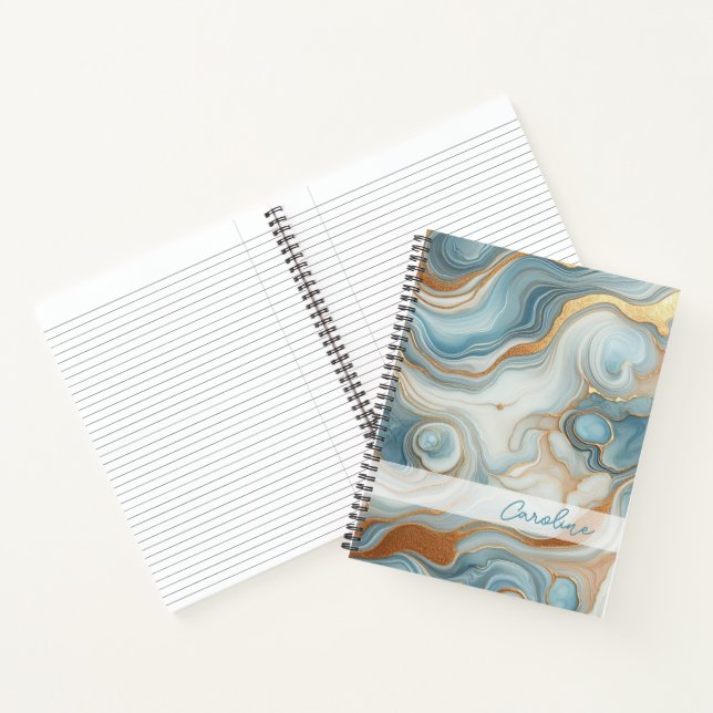 Graues Aquamarines blaues Marmormuster Notizbuch (Innenseite)