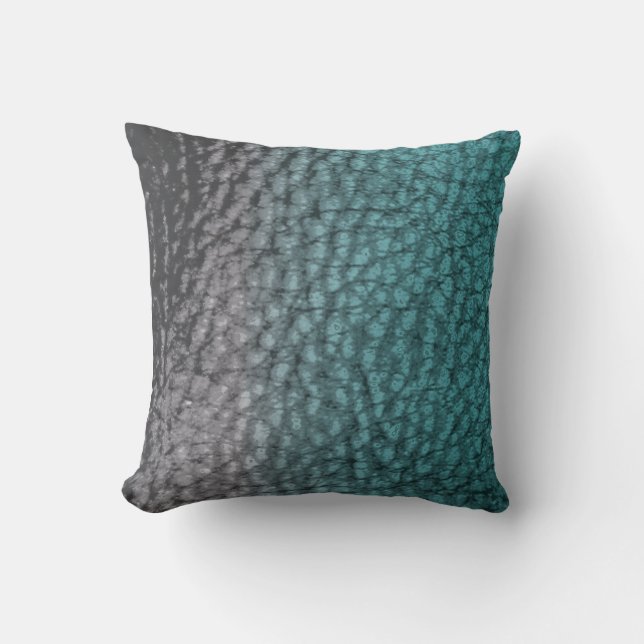 Graues Aquamarines Blue Mix Imitats Lederdesign Kissen (Vorderseite)