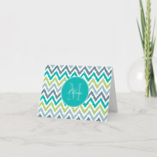 Graues aquamarines grünes Zickzack Ikat Muster