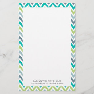 Graues aquamarines grünes Zickzack Ikat Muster Briefpapier