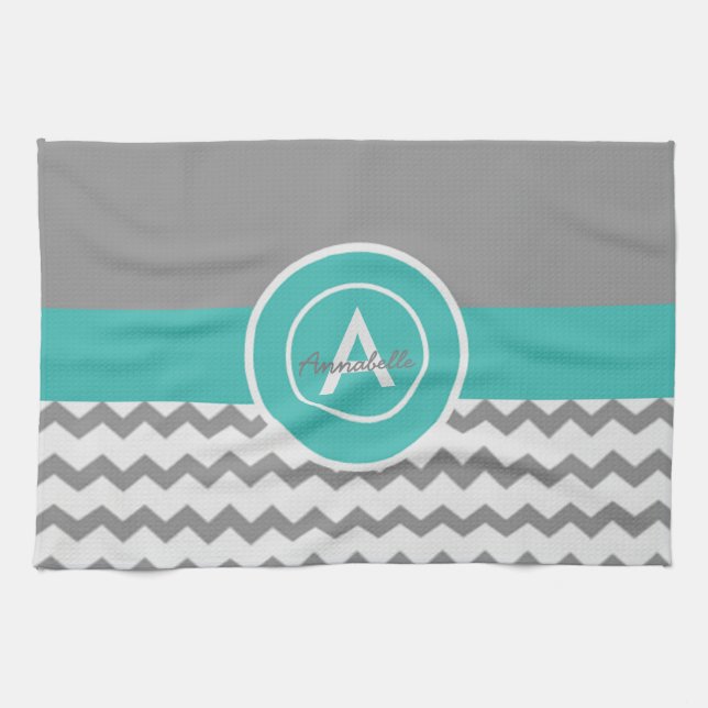 Graues aquamarines Zickzack Handtuch (Horizontal)