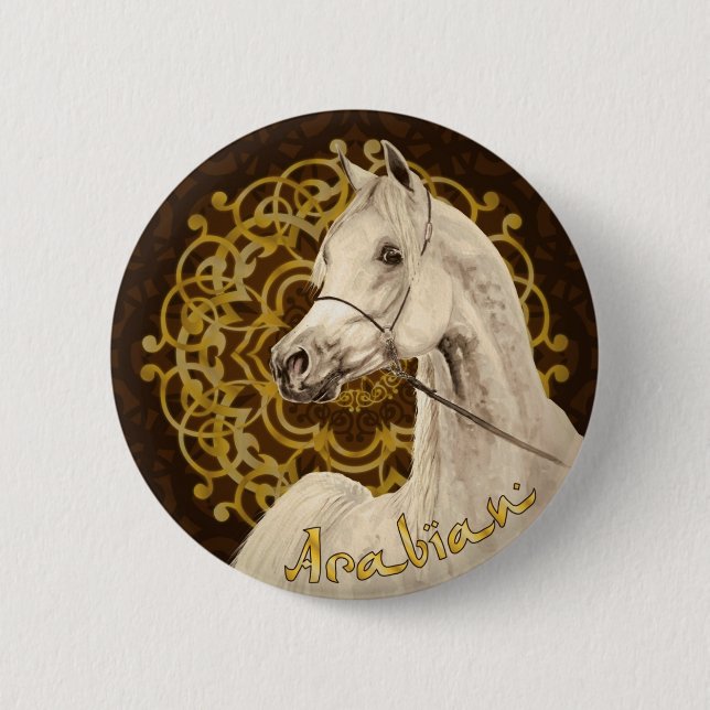 Graues arabisches Pferderunder Knopf Button (Vorderseite)