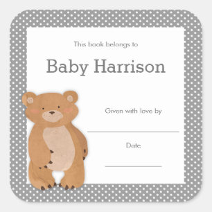Graues Bear Baby Shower Buchzeichen, neutrales Buc Quadratischer Aufkleber