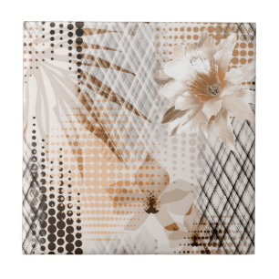 Graues, beige tropisches Muster. Fliese