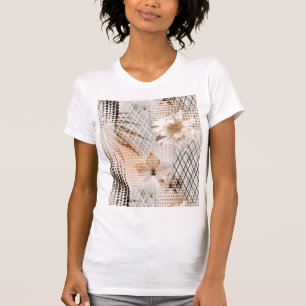 Graues, beige tropisches Muster. T-Shirt