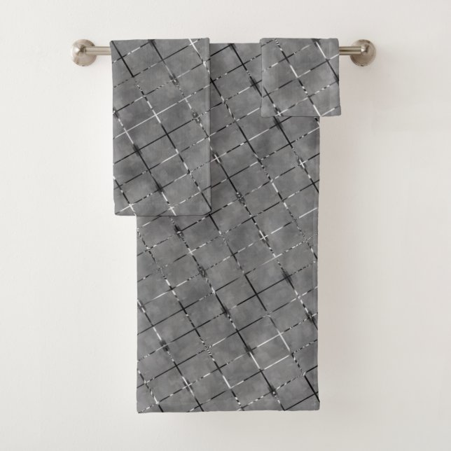 Graues Bild in Rechtecke unterteilt, heller Draht Badhandtuch Set (Insitu)