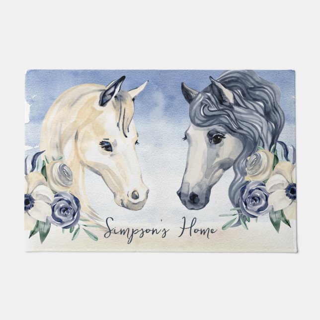 Graues blaues Pferd mit personalisiertem Namen der Fußmatte (Vorderseite)