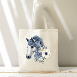 Graues blaues Pferd mit personalisiertem Namen der Tragetasche<br><div class="desc">Graublaues Pferd mit Blume personalisierter Name Tote Tasche.</div>