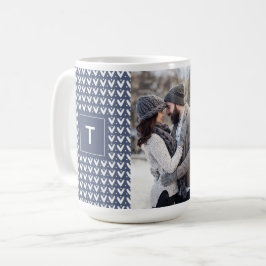 Graues blaues Weihnachtsknitter Monogram-Foto Kaffeetasse