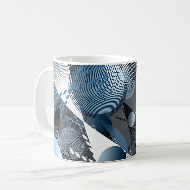 Graues, blaues, weißes abstraktes Muster. Kaffeetasse (Vorderseite Links)