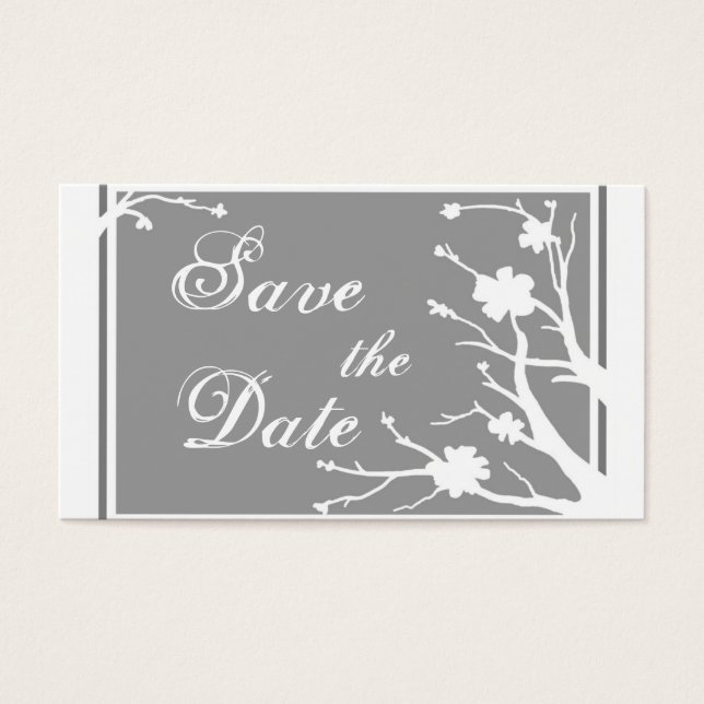 Graues Blumenmotiv Save the Date Visitenkarten (Vorderseite)