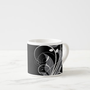 Graues Blumenmuster auf Schwarz Espressotasse