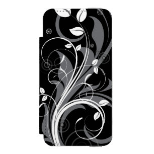 Graues Blumenmuster auf Schwarz Incipio Watson™ iPhone 5 Geldbörsen Hülle