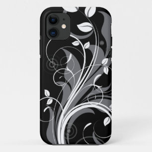 Graues Blumenmuster auf Schwarzem Case-Mate iPhone Hülle