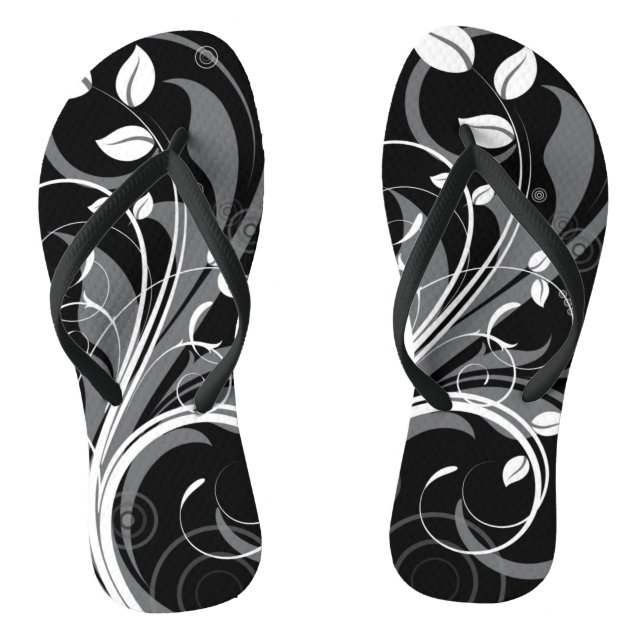 Graues Blumenmuster auf Schwarzem Flip Flops (Fußbett)