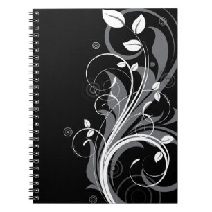 Graues Blumenmuster auf Schwarzem Notizblock