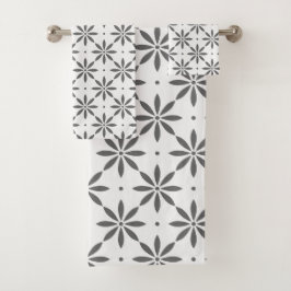 Graues Blumenmuster Handtuch Badhandtuch Set