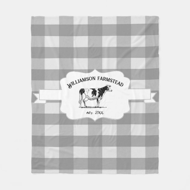 Graues Buffalo Karierte Farm Cow Fleece Blanket (Vorderseite)