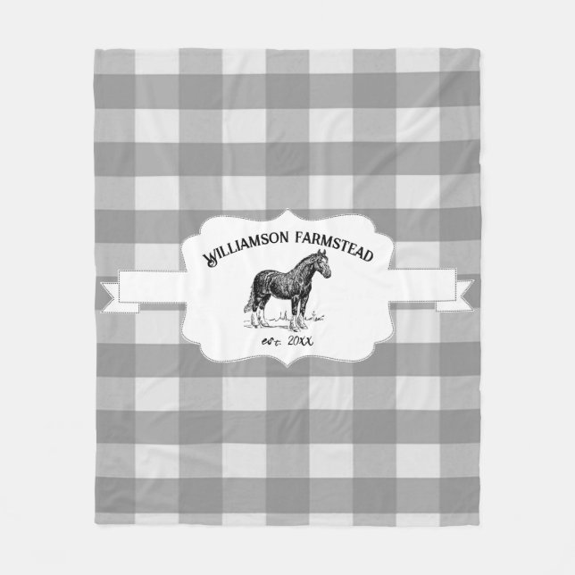 Graues Buffalo Kariertes Farm Horse Fleece Blanket (Vorderseite)
