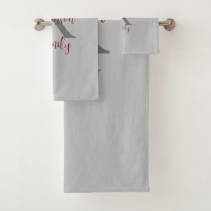 Graues Burgundy Familienname Monogram Bath Handtuc Badhandtuch Set
