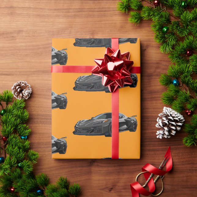 Graues C8 Corvette Sportwagen Handgezeichnet Geschenkpapier (Feiertagsgeschenk)