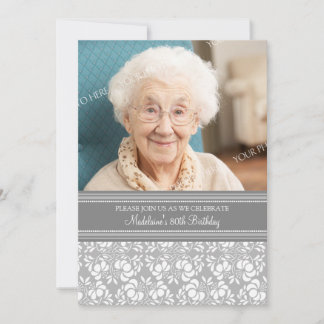 Graues Damask Foto 80. Geburtstagsparty Einladunge Einladung