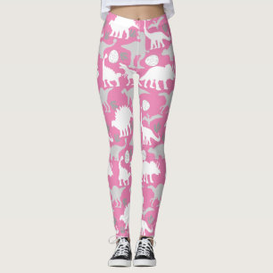 Graues Dino-Muster L Rosa Hintergrund Leggings