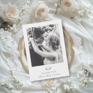 Graues einfaches elegantes Monogramm Hochzeitsfoto Dankeskarte