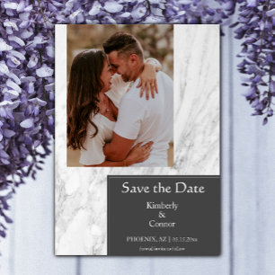 Graues einfaches marmoriertes Foto Save The Date