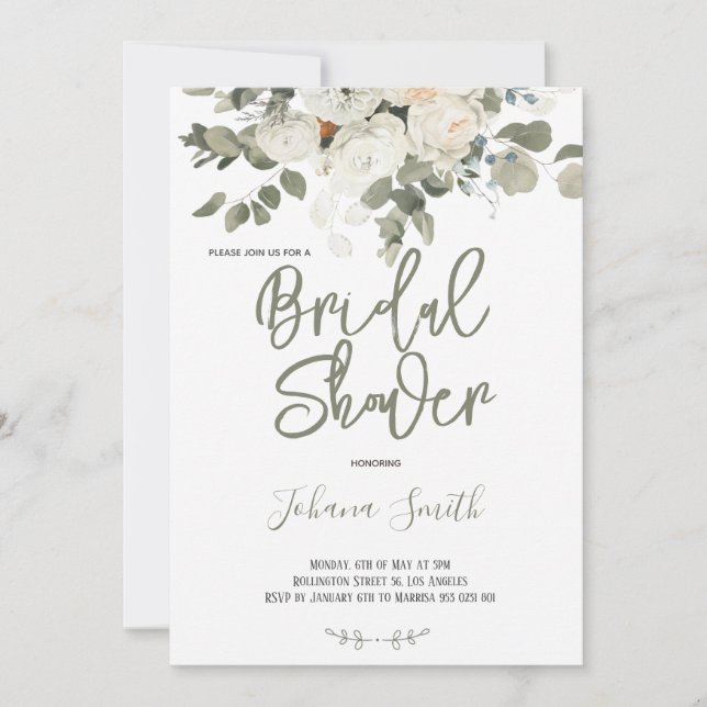 Graues Elfenbein Weißes Brautparty Einladung (Vorderseite)