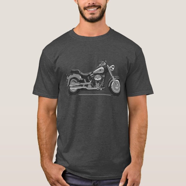 Graues Fatboy Motorrad - Fameland Grafik-T - T-Shirt (Vorderseite)