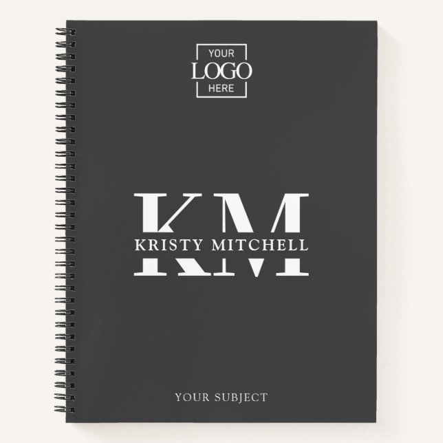 Graues Firmenlogo Geschäft monogrammiert Notizbuch (Vorderseite)