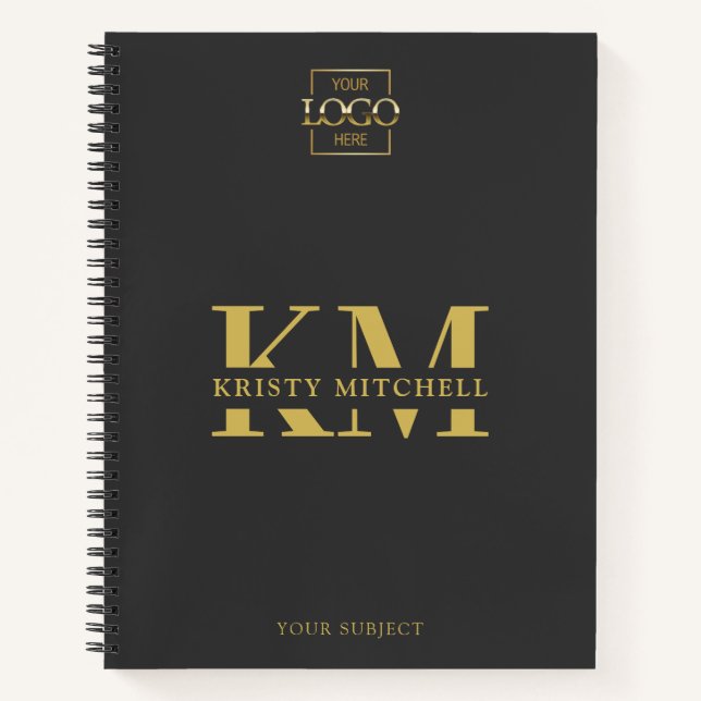Graues Firmenlogo Geschäft monogrammiert Notizbuch (Vorderseite)
