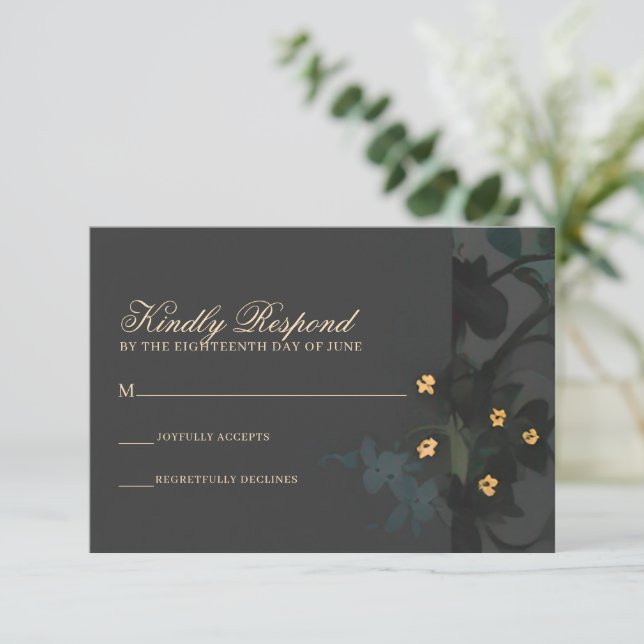 Graues floral Abstrakt Moody Bohemisch Handfasts RSVP Karte (Stehend Vorderseite)