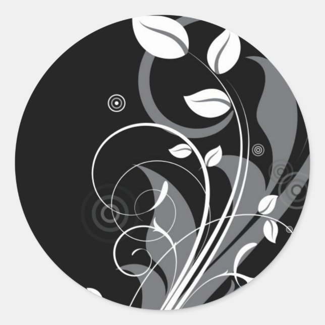 Graues florales Muster auf schwarz Runder Aufkleber (Vorderseite)