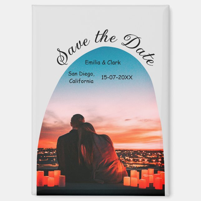 Graues Foto boho Save the Date QR modern Magnet (Vorderseite)