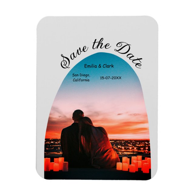 Graues Foto boho Save the Date QR modern Magnet (Vertikal)