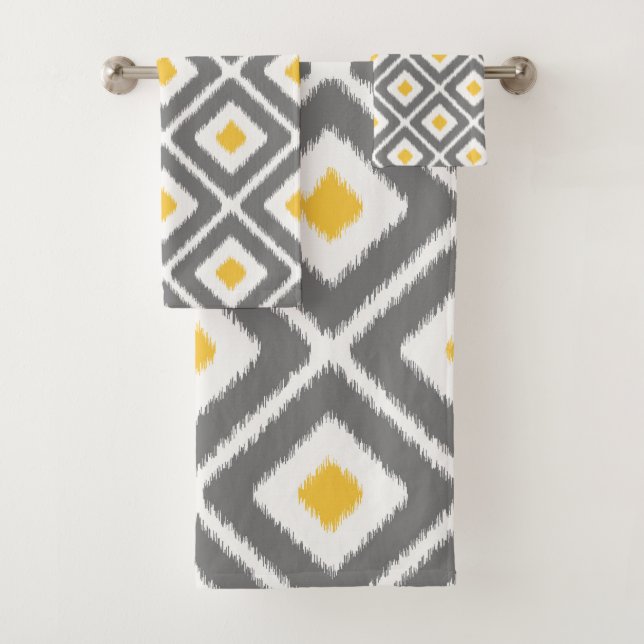 Graues, gelbes, weißes Ikat-Diamantmuster Badhandtuch Set (Insitu)