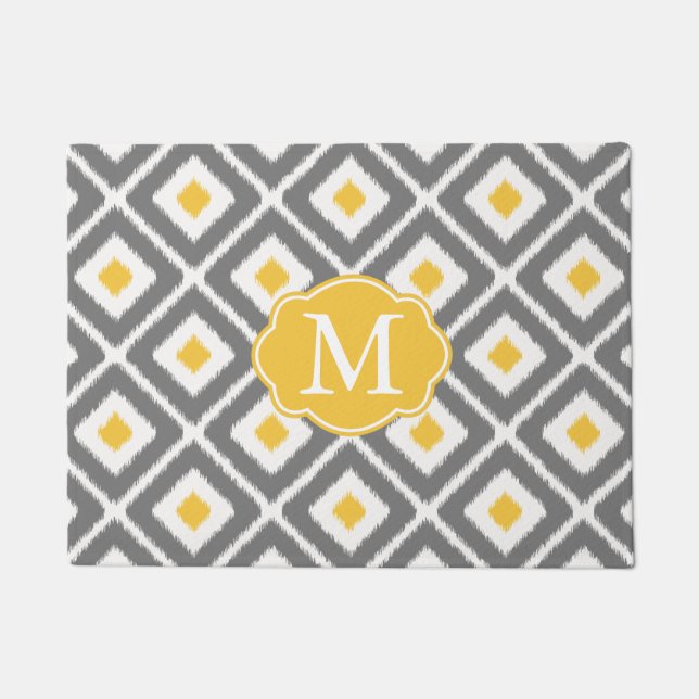 Graues, gelbes, weißes Ikat-Diamantmuster Fußmatte (Vorderseite)
