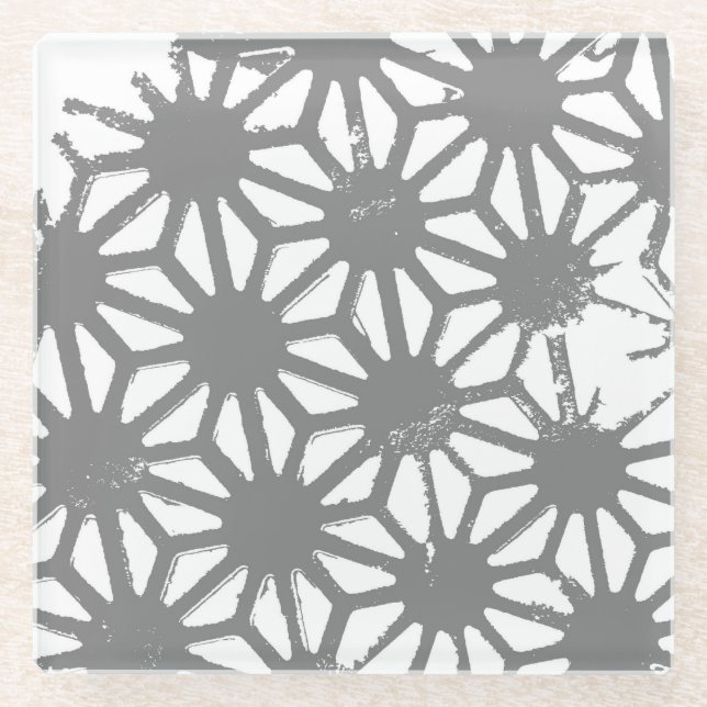 Graues geometrisches Muster Glasuntersetzer (Vorderseite)