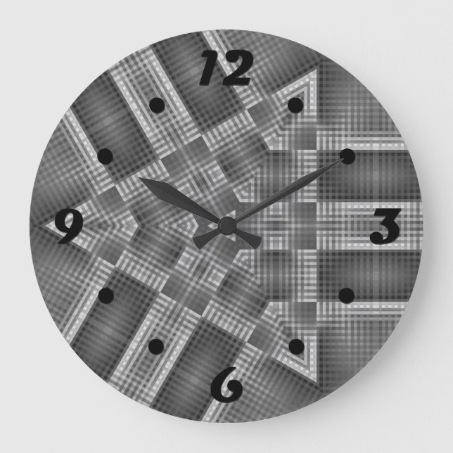 Graues geometrisches Muster Große Wanduhr (Vorderseite)