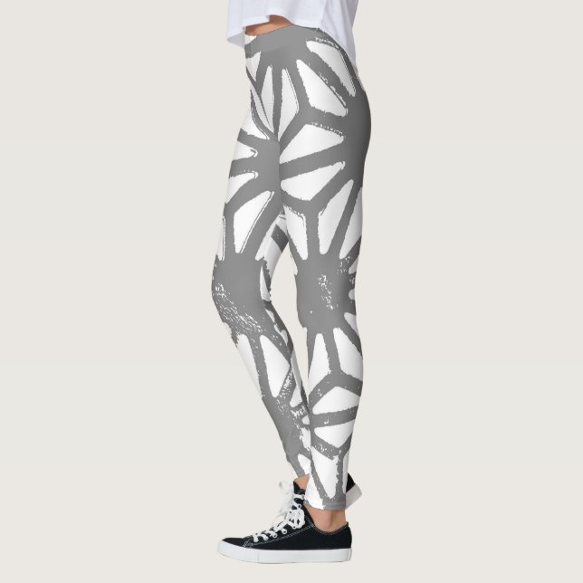 Graues geometrisches Muster Leggings (Links)