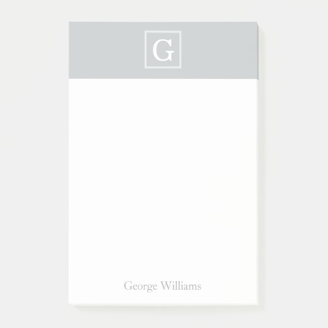 Graues gerahmtes Monogramm personalisiert Post-it Klebezettel (Vorderseite)