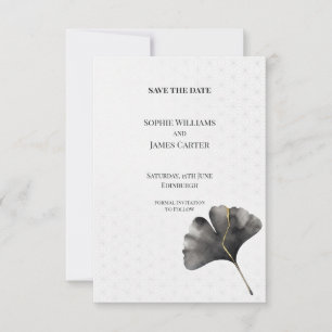 Graues Ginkgoblatt Hochzeit Termin vormerken Save The Date