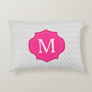 Graues Gitter-Muster-Pink-Monogramm Zierkissen