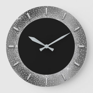 Graues Glitzer-silbernes Grau-Schwarz-Metallgraues Große Wanduhr