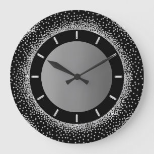 Graues Glitzer-silbernes Grau-Schwarz-metallische Große Wanduhr