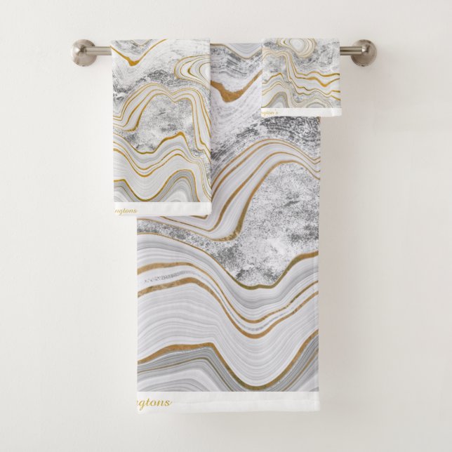 Graues Gold Marmorhandtuch Monogram BADEZIMMER TOW Badhandtuch Set (Insitu)