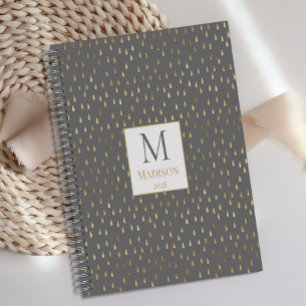 Graues Gold Regentropfen Modernes Trend Monogramm Planer