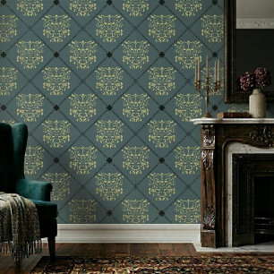 Graues Green Diamond Damask Muster Tapete